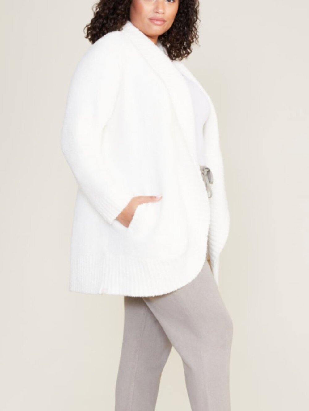 Barefoot Dreams CozyChic Chenille Shawl Cardigan in Pearl White